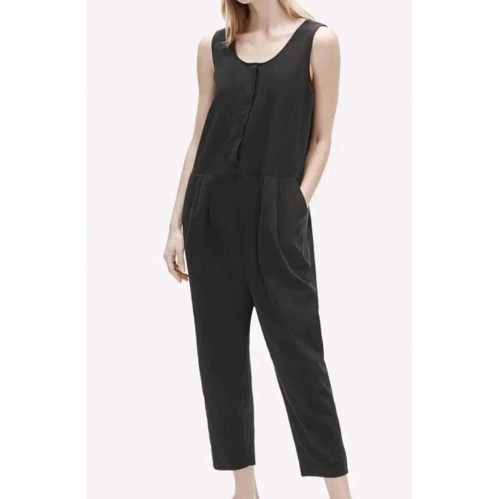 Eileen Fisher Organic Cotton line ramie blend Jumpsuit bubble Black button sz M